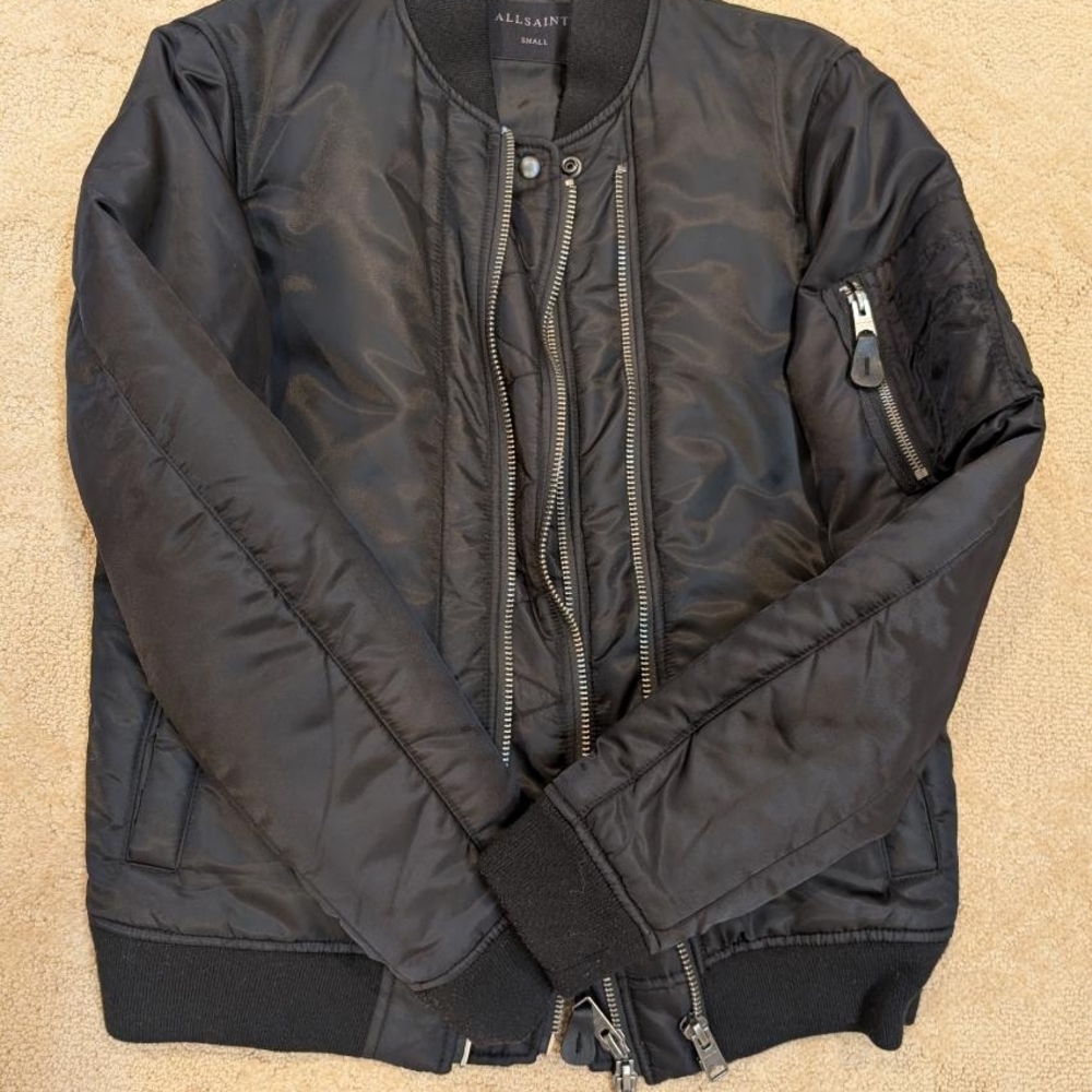 All Saints Black Bomber Jacket - Picture 2 of 8
